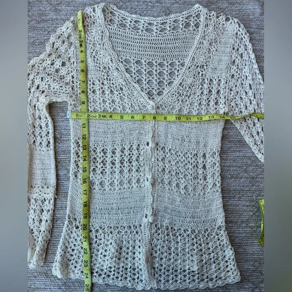 Crochet Cream Cardigan feminine top Small Med - Picture 10 of 11